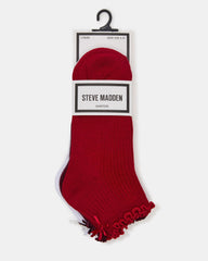 3 PACK MELODY LETTUCE EDGE BOW SOCKS RED MULTI